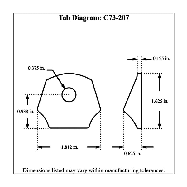 c73-207-4diagram 3/8 Inch Hole, 1/8 Inch Thick, 15/16 Inch Hole Height, Chromoly Bent Weld Tab, 4130N