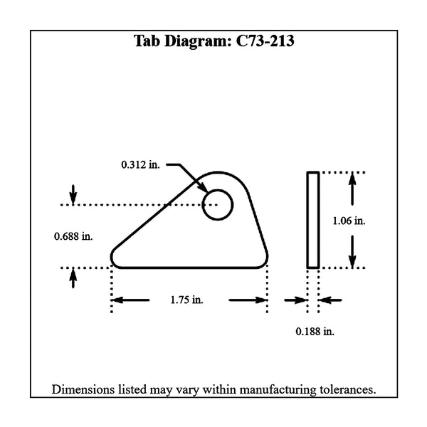 c73-213-4diagram 5/16 Inch Hole, 3/16 Inch Thick, 11/16 Inch Hole Height, Chromoly Flat Weld Tab, 4130N