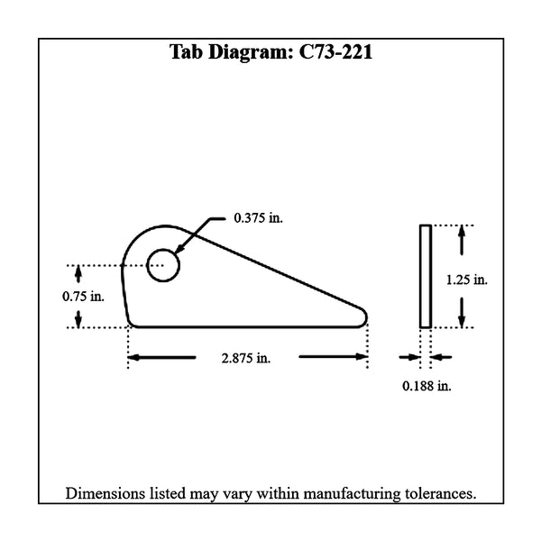 c73-221-4diagram 3/8 Inch Hole, 3/16 Inch Thick, 3/4 Inch Hole Height, Chromoly Flat Weld Tab, 4130N