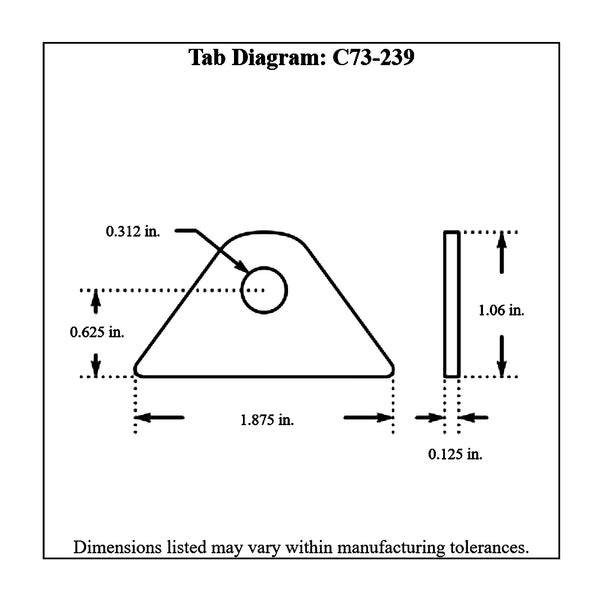 c73-239-4diagram 5/16 Inch Hole, 1/8 Inch Thick, 5/8 Inch Hole Height, Chromoly Flat Weld Tab, 4130N