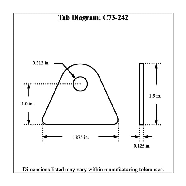 c73-242-4diagram 5/16 Inch Hole, 1/8 Inch Thick, 1 Inch Hole Height, Chromoly Flat Weld Tab, 4130N