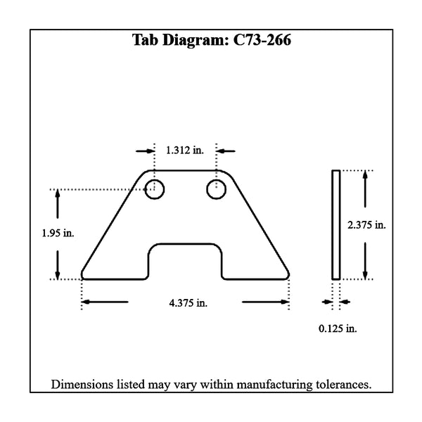 c73-266diagram 1/8 Inch Thick, 3/8 Inch Holes, Chromoly Rack Weld Bracket, Stiletto, 4130N Tall: 2.375 Inch