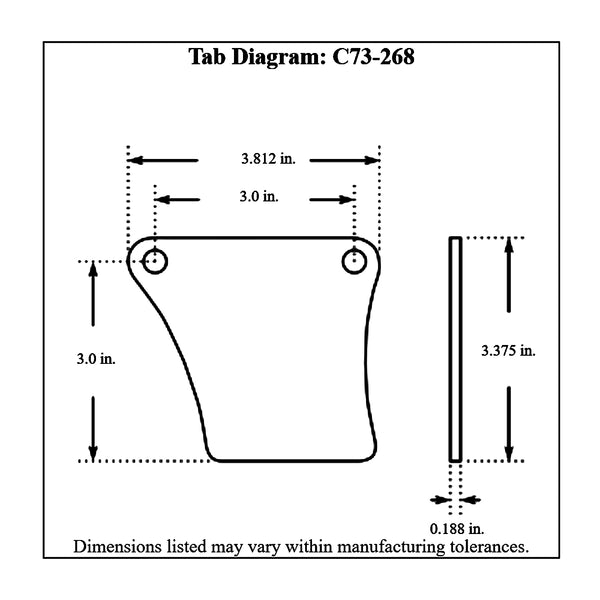 c73-268diagram 3/16 Inch Thick, Chromoly Master Cylinder Weld Bracket, Side Mount, 4130N