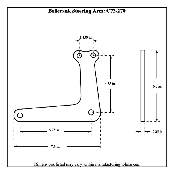 c73-270diagram 1/4 Inch Thick, 3/8 Inch Holes, Chromoly Bellcrank Steering Arm