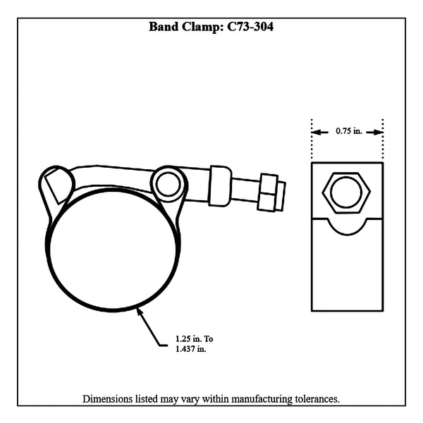 c73-304diagram Stainless T-Bolt Band Clamp 1.312 in. Diameter