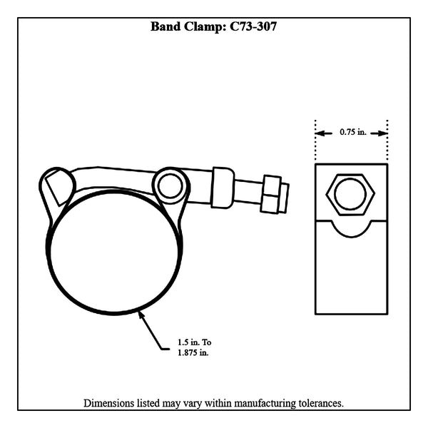 c73-307diagram Stainless T-Bolt Band Clamp 1.625 in. Diameter