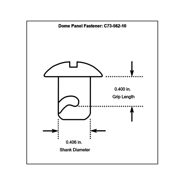 c73-562-10diagram Quarter-Turn Dzus Buttons, Pack of 10 Steel Dome 0.400 in.