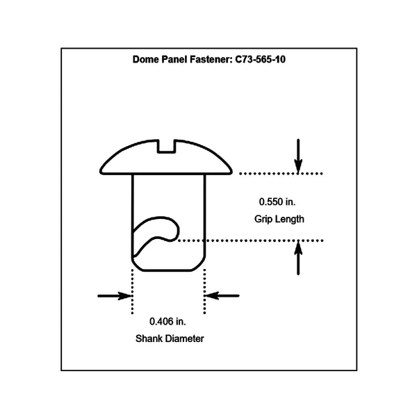 c73-565-10diagram Quarter-Turn Dzus Buttons, Pack of 10 Steel Dome 0.550 in.