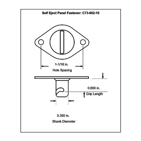 c73-602-10diagram Steel Self-Eject Dzus Buttons, Pack of 10 Flat .600 Inch