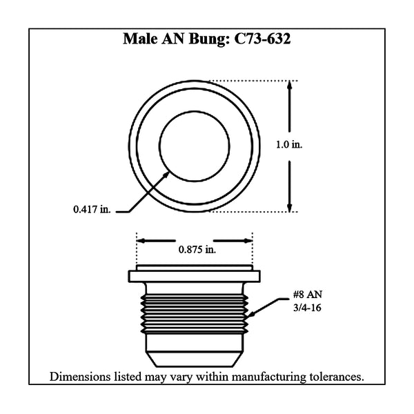 c73-632diagram AN Thread Weld Bung Male Aluminum -8 AN