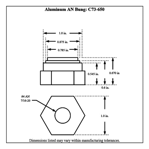 c73-650diagram AN Thread Weld Bung Female Aluminum -4 AN