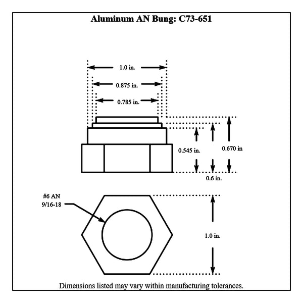 c73-651diagram AN Thread Weld Bung Female Aluminum -6 AN