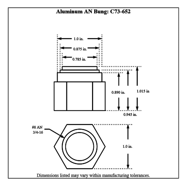 c73-652diagram AN Thread Weld Bung Female Aluminum -8 AN