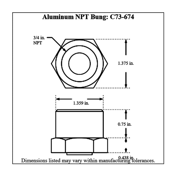 c73-674diagram NPT Female Weld Bung Aluminum 3 4 NPT