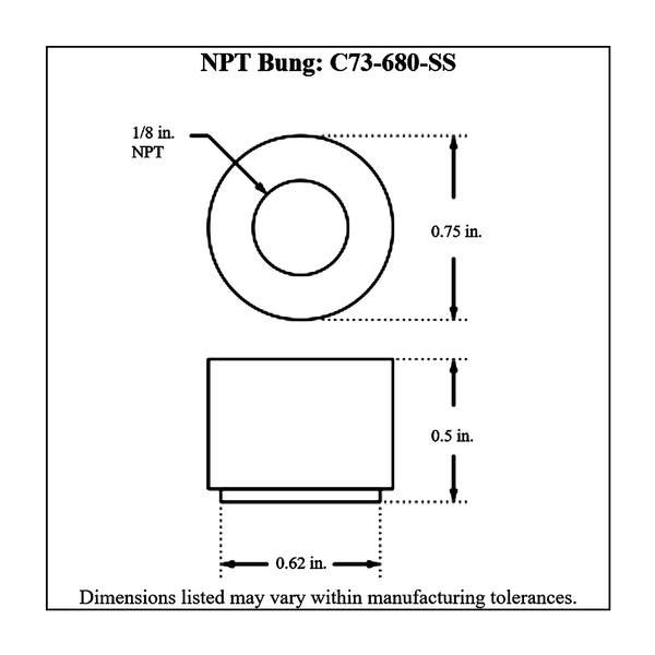 c73-680-ssdiagram NPT Female Weld Bung Stainless Steel 1 8 NPT