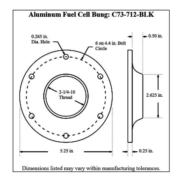 c73-705-blkdiagram2 Easy Turn Fill Cap with Lanyard Boss and Aluminum Fuel Cell Bung Black 6 Bolt: 2-3 4 Inch Cap Black