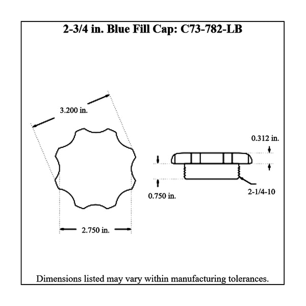 c73-707-blkdiagram Easy Turn Fill Cap with Lanyard Boss and Aluminum Fuel Cell Bung Black 6 Bolt: 2-3 4 Inch Cap Blue