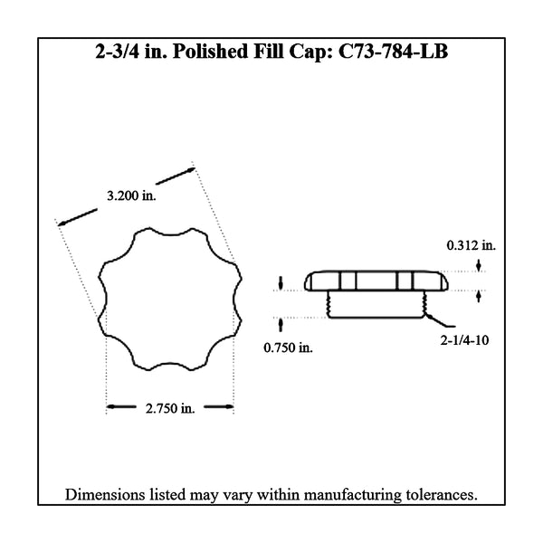 c73-709diagram Easy Turn Fill Cap with Lanyard Boss and Aluminum Fuel Cell Bung Silver 6 Bolt: 2-3 4 Inch Cap Polished