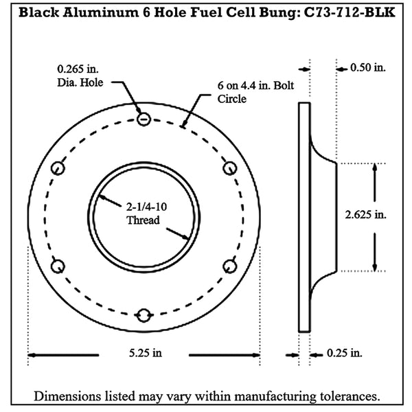 c73-712-blkdiagram Bolt-On Fuel Cell Aluminum Fill Cap Bung 6 Bolt: 2-3 4 Inch Fill Cap Black