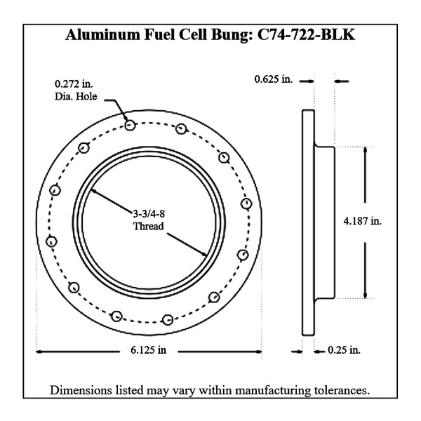 c73-722-blkdiagram Bolt-On Fuel Cell Aluminum Fill Cap Bung 12 Bolt: 4-1 4 Inch Fill Cap Black