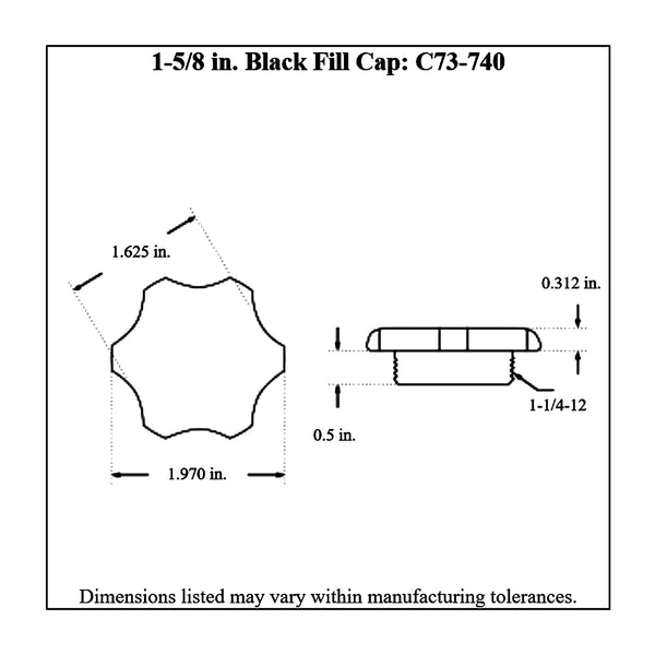 c73-735-bdiagram Easy Turn Fill Cap with Aluminum Bolt-On Bung 1-5 8 Inch without Lanyard Boss Black