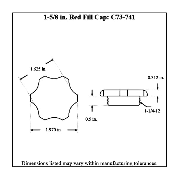 c73-736-bdiagram Easy Turn Fill Cap with Aluminum Bolt-On Bung 1-5 8 Inch without Lanyard Boss Red