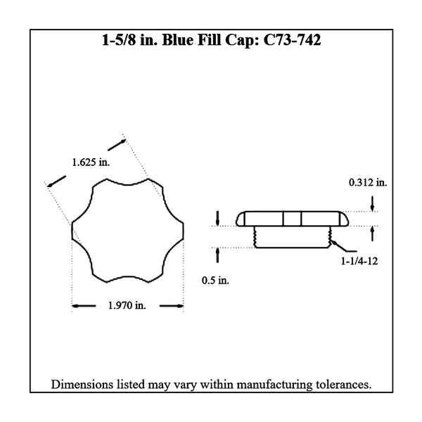 c73-737-bdiagram Easy Turn Fill Cap with Aluminum Bolt-On Bung 1-5 8 Inch without Lanyard Boss Blue