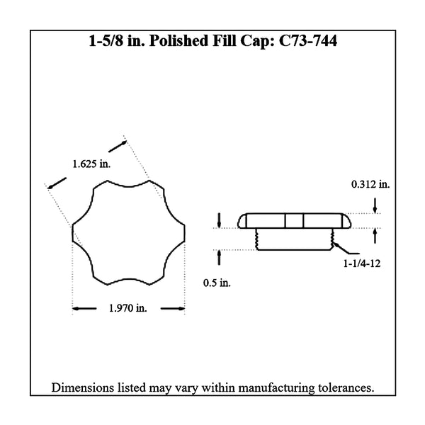 c73-739-bdiagram Easy Turn Fill Cap with Aluminum Bolt-On Bung 1-5 8 Inch without Lanyard Boss Polished