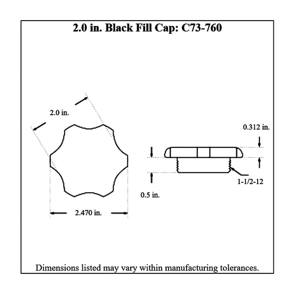 c73-750diagram_78399de6-2891-4cdd-9de6-d20f8ebd279e Easy Turn Fill Cap with Stainless Steel Weld Bung 2 Inch without Lanyard Boss Black