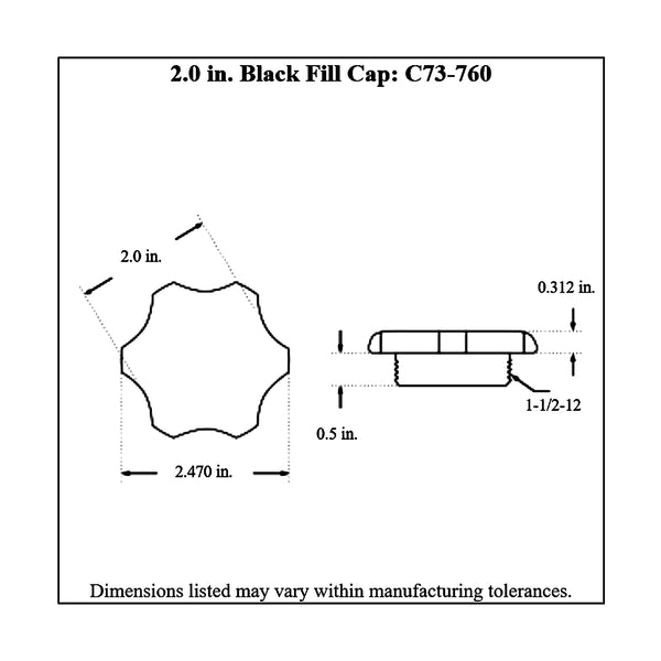 c73-755-h2diagram Easy Turn Fill Cap with Aluminum Remote Mount Bung 2 Inch without Lanyard Boss Remote Mount: 2 Inch Hose Black