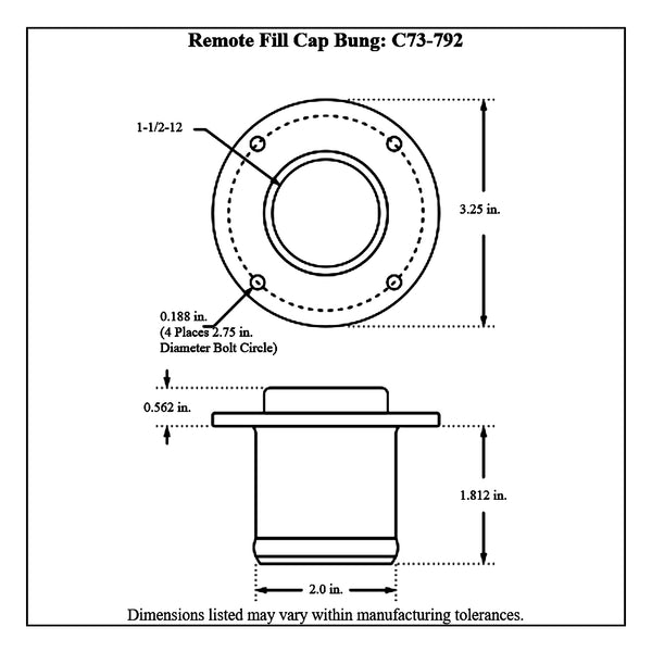 c73-757-h2diagram2 Easy Turn Fill Cap with Aluminum Remote Mount Bung 2 Inch without Lanyard Boss Remote Mount: 2 Inch Hose Blue