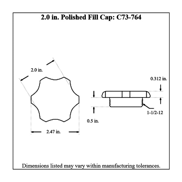 c73-759-bdiagram Easy Turn Fill Cap with Aluminum Bolt-On Bung 2 Inch without Lanyard Boss Polished