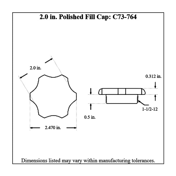 c73-759-h2diagram Easy Turn Fill Cap with Aluminum Remote Mount Bung 2 Inch without Lanyard Boss Remote Mount: 2 Inch Hose Polished