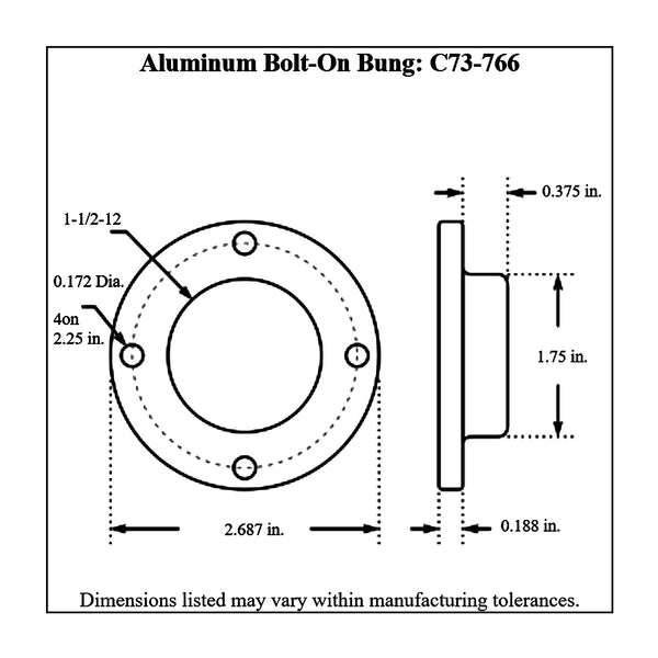 c73-766diagram Bolt-On Aluminum Fill Cap Bung 2 Inch