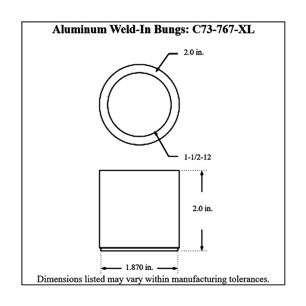 c73-767-xldiagram Weld Fill Cap Bung Aluminum For 2 Inch Fill Cap 2 Inch Tall