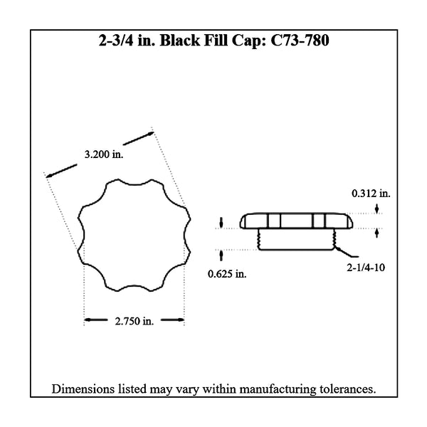 c73-775-h2diagram Easy Turn Fill Cap with Aluminum Remote Mount Bung 2-3 4 Inch with Lanyard Boss Remote Mount: 2 Inch Hose Black