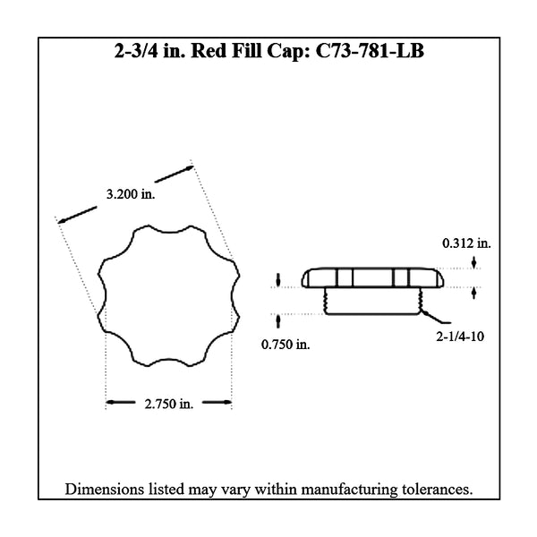 c73-776-bdiagram Easy Turn Fill Cap with Aluminum Bolt-On Bung 2-3 4 Inch with Lanyard Boss Red