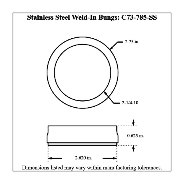 c73-785-ssdiagram Weld Fill Cap Bung Stainless Steel For 2-3 4 Inch Fill Cap 5 8 Inch Tall