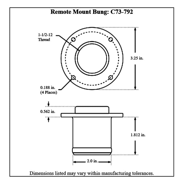 c73-792diagram Aluminum Remote Mount Fill Cap Bung Remote Mount: 2 Inch Hose 2 Inch Silver