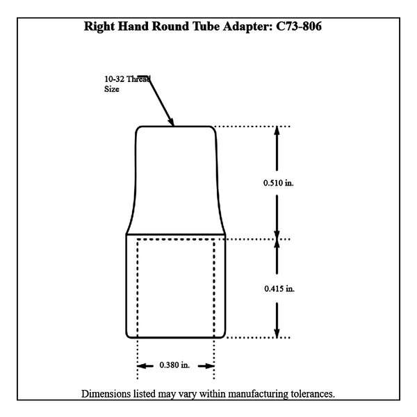 c73-806-2diagram 3/8" OD X .058” Tube Size, Chromoly Steel 4130N Round Tube Adapter 10-32 Right Hand Each