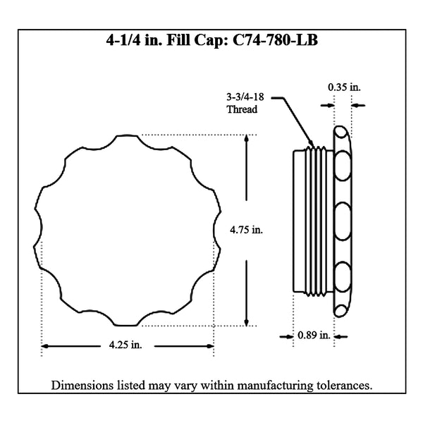 c74-715diagram Easy Turn Fill Cap with Lanyard Boss and Aluminum Fuel Cell Bung Silver 12 Bolt: 4-1 4 Inch Cap Black