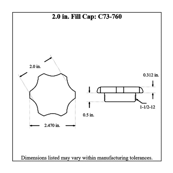 c74-755-h2diagram Easy Turn Fill Cap with Aluminum Remote Mount Bung 2 Inch without Lanyard Boss Recessed Remote Mount: 2 Inch Hose Black