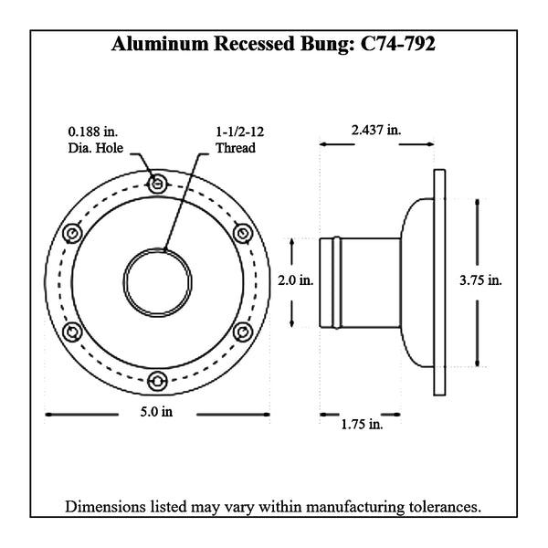 c74-755-h2diagram2 Easy Turn Fill Cap with Aluminum Remote Mount Bung 2 Inch without Lanyard Boss Recessed Remote Mount: 2 Inch Hose Black