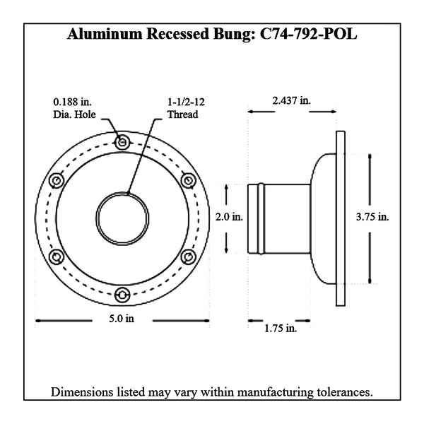 c74-792-poldiagram Aluminum Remote Mount Fill Cap Bung Recessed Remote Mount: 2 Inch Hose 2 Inch Polished