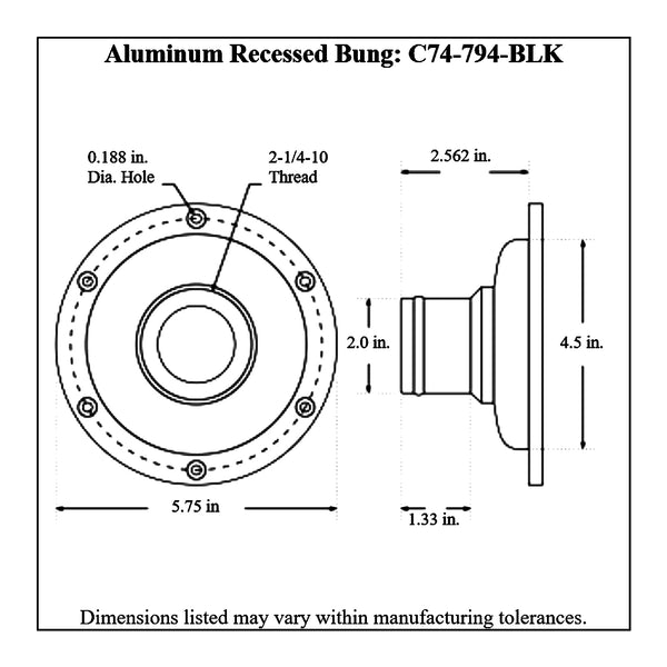 c74-794-blkdiagram Aluminum Remote Mount Fill Cap Bung Recessed Remote Mount: 2 Inch Hose 2-3 4 Inch Black