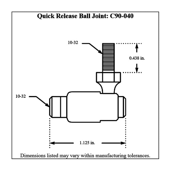 c90-040 Quick Release Ball Joint Cable End, 10-32 NF Right Hand Threads on Cable Attachment 10-32 NF Right Hand